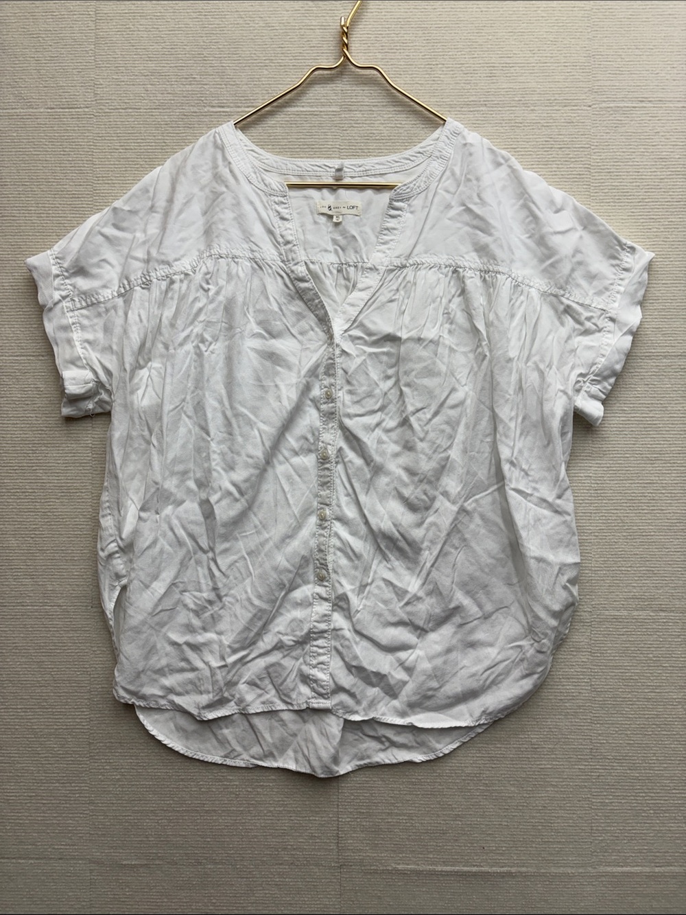LOFT White Button-Front Short Sleeve Blouse